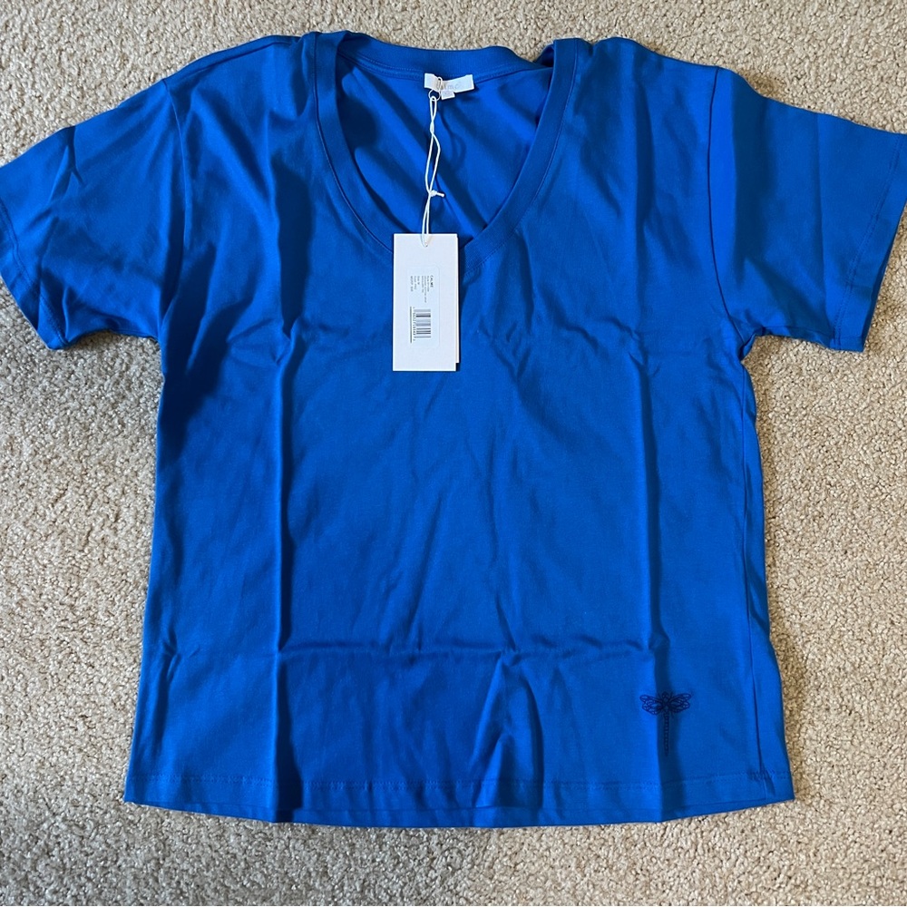 NWT Johnny Was Organic Cotton Drop Shoulder Tee, Medium, Blue